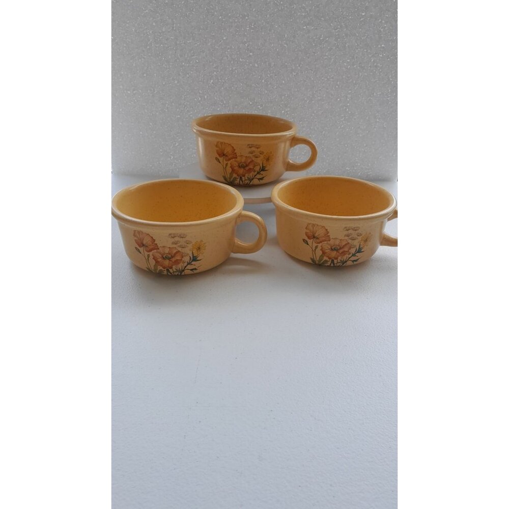 SET OF (3) TREASURE CRAFT WILDFLOWERS SOUP BOWL MUG #858 USA CROCKERY INC